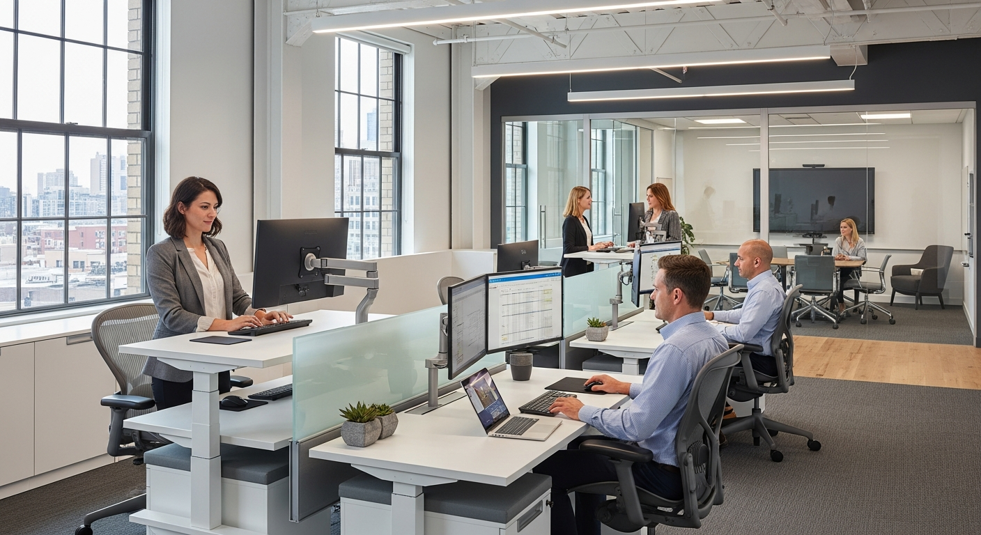 Soluzioni Flex Use e scrivanie sit-stand per uffici dinamici