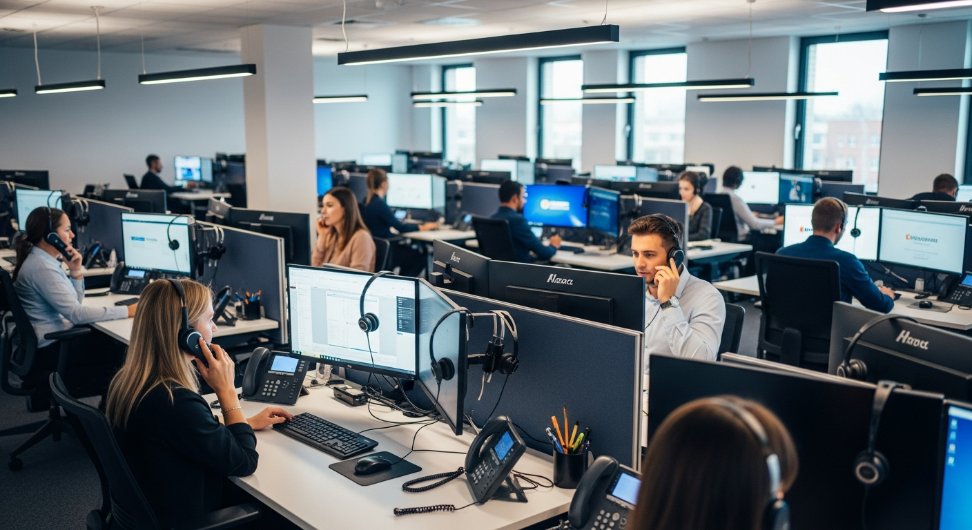 Cuffie wireless professionali su postazione di lavoro aziendale